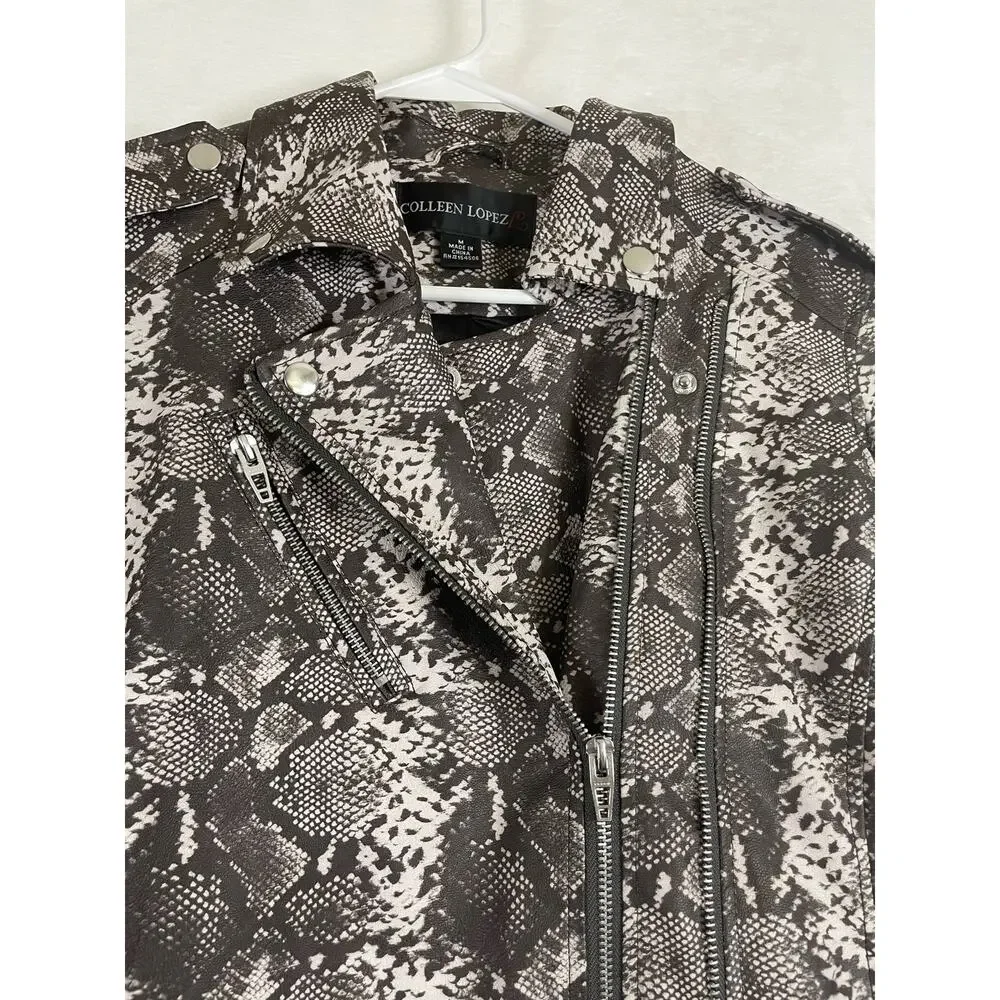 Colleen lopez Moto Jacket womens size medium Faux Leather Coat 0717 - Picture 4 of 9